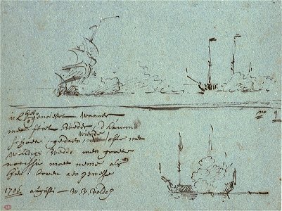 Three sketches showing the effect of the wind on the smoke from a gun RMG PW6692