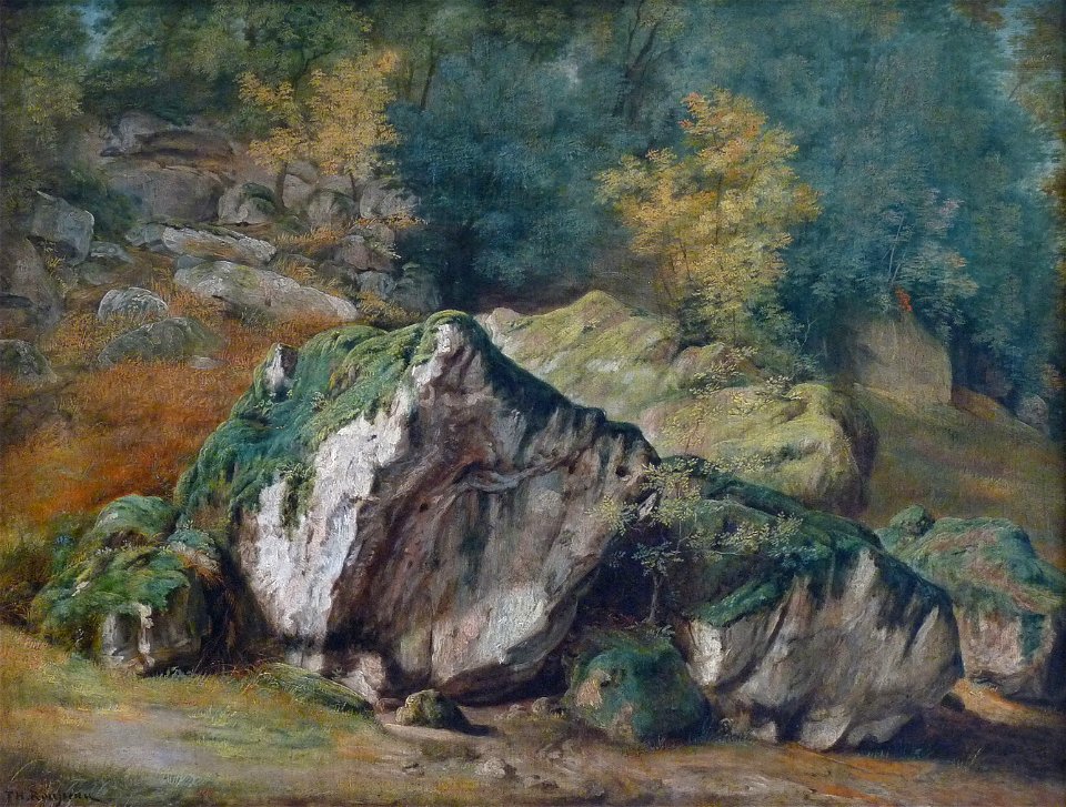 Théodore Rousseau-Etude de rochers et d'arbres