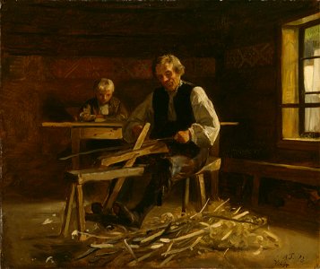 Adolph Tidemand - Interior from Vikøy with Farmer making Barrel Hoops - NG.M.00302-023 - National Museum of Art, Architecture and Design