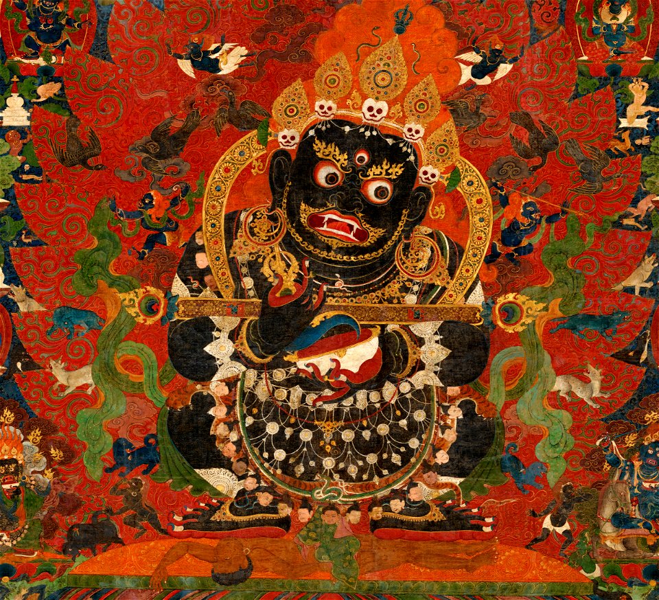 Tibetan thangka from AD 1500, Mahakala, Protector of the Tent, Central Tibet. Distemper on cloth- (cropped)