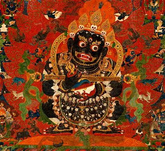 Tibetan thangka from AD 1500, Mahakala, Protector of the Tent, Central Tibet. Distemper on cloth- (cropped)