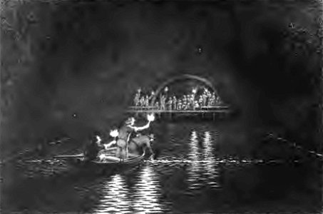 Tidal wave, men in boat sawing the timber (G J Stodart 1887)