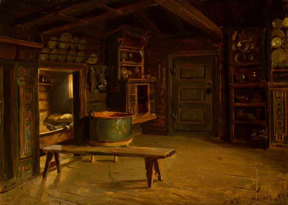 Adolph Tidemand - Farm Interior from Gulsvik in Hallingdal - NG.M.00302-016 - National Museum of Art, Architecture and Design