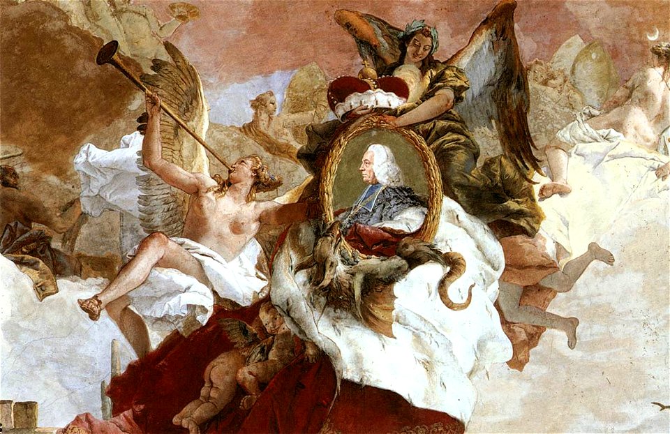 Tiepolo, Giovanni Battista - Apollo and the Continents, detail portrait medallion of Carl Philipp von Greiffenclau- 1752-1753