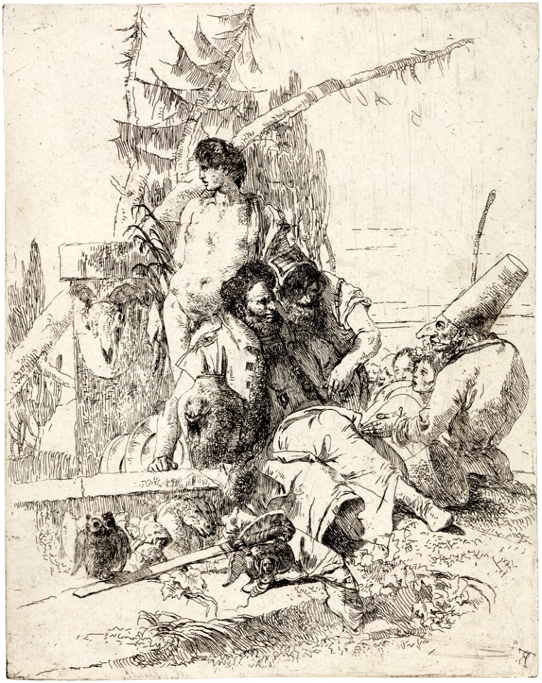 Giambattista Tiepolo - Punchinello gives counsel - from the series 'Scherzi di Fantasia' - Google Art Project