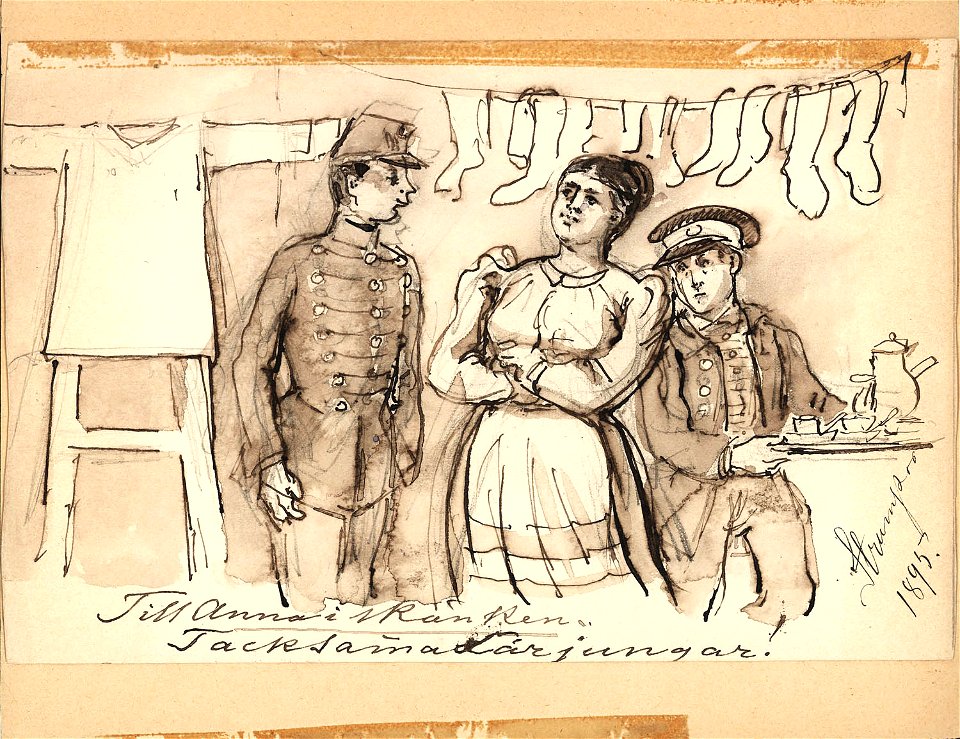 Till Anna i skänken. Tacksamma lärljungar. Strumpor 1895. Fritz von Dardel - Nordiska Museet - NMA.0035977