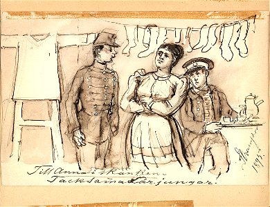 Till Anna i skänken. Tacksamma lärljungar. Strumpor 1895. Fritz von Dardel - Nordiska Museet - NMA.0035977. Free illustration for personal and commercial use.