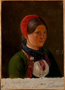 Adolph Tidemand - Girl from Hallingdal - NG.M.00302-002 - National Museum of Art, Architecture and Design. Free illustration for personal and commercial use.