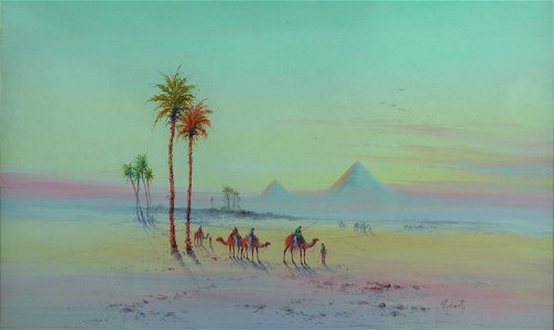 Orientalist Landscape by Alfred Calvert, gouache 
