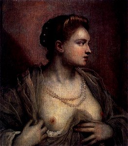 Jacopo Tintoretto - Portrait of a Woman Revealing Her Breasts - WGA22692. Free illustration for personal and commercial use.