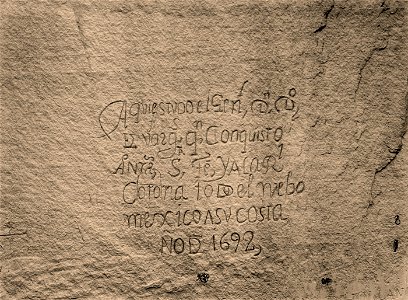 Timothy H. O'Sullivan - Historic Spanish Record of the Conquest; South Side of Inscription Rock, N. M. - Google Art Project