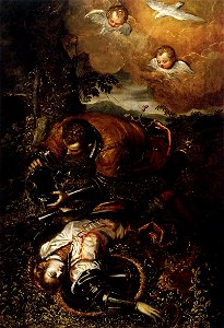 Tintoretto, Domenico - Tancred Baptizing Clorinda - c. 1585