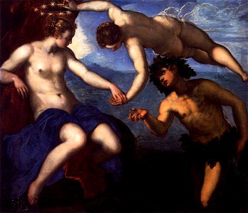 Jacopo Tintoretto - Bacchus, Venus and Ariadne - WGA22618. Free illustration for personal and commercial use.