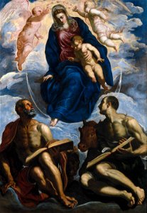Tintoretto - Mary with the Child, Venerated by St. Marc and St. Luke - Google Art Project
