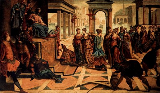 Jacopo Tintoretto - Solomon and the Queen of Sheba - WGA22651. Free illustration for personal and commercial use.