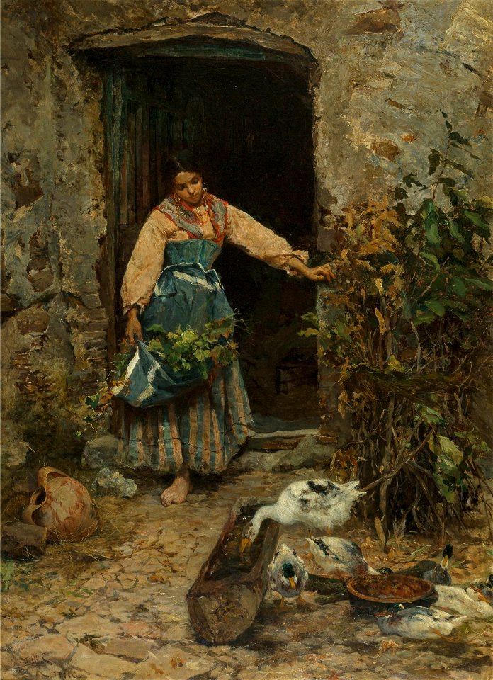 At the Kitchen Door by Cesare Tiratelli