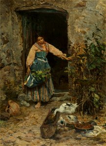 At the Kitchen Door by Cesare Tiratelli