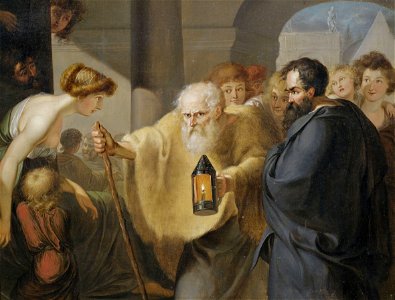 Diogenes mit der Lampe auf Menschensuche deutsch 17 Jh. Free illustration for personal and commercial use.