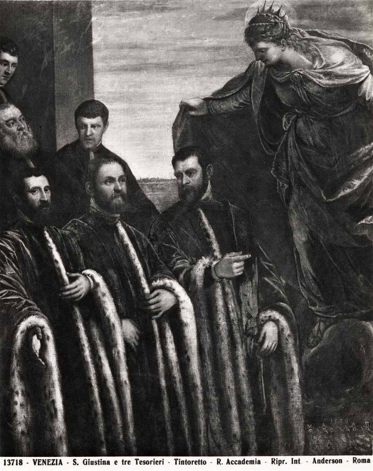 Tintoretto - Santa Giustina con tre camerlenghi e tre segretari, 1580, Museo Correr,