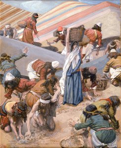 Tissot The Gathering of the Manna (color). Free illustration for personal and commercial use.