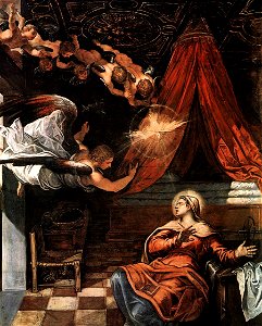 Jacopo Tintoretto - The Annunciation (detail) - WGA22582. Free illustration for personal and commercial use.