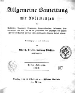 Titelblatt der Allgemeinen Bauzeitung (erste Ausgabe von 1836). Free illustration for personal and commercial use.
