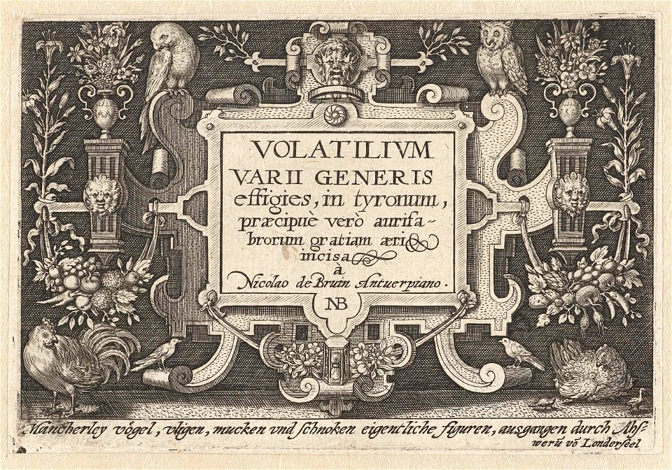 Titelprent met titel in cartouche met ornamenten en vogels