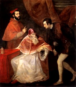 Titian - Pope Paul III with his Grandsons Alessandro and Ottavio Farnese - WGA22985