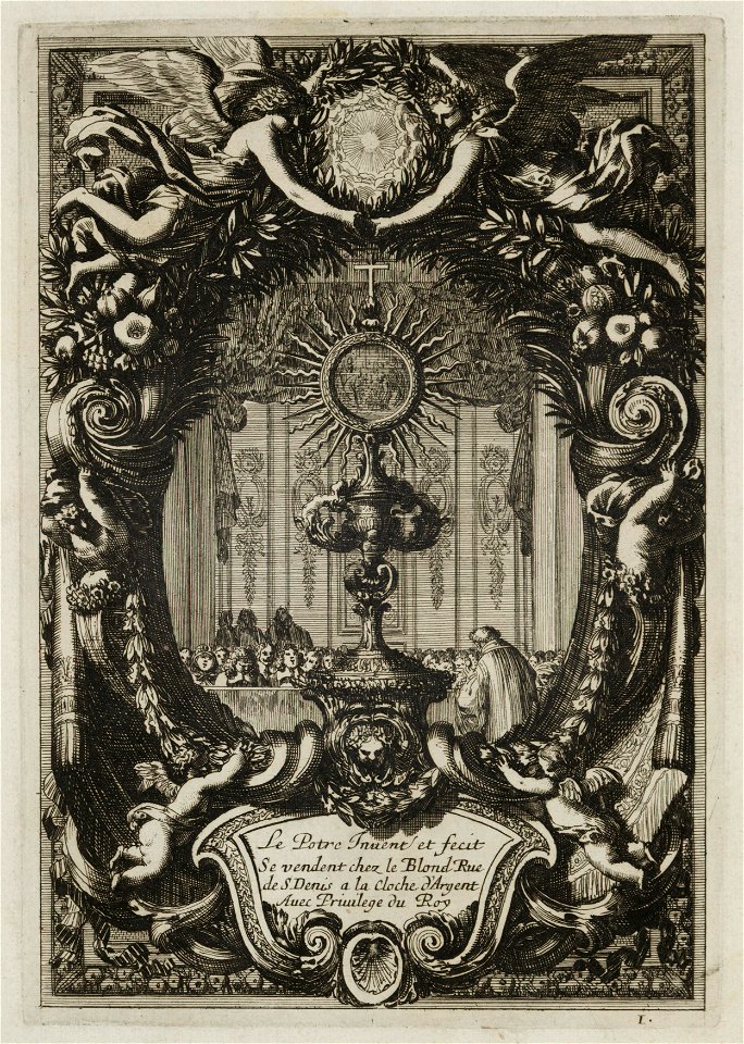 Titelprent met monstrans in rijk gedecoreerde cartouche, objectnr A 13422