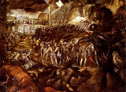 Jacopo Tintoretto - The Capture of Parma by Federico II - WGA22643. Free illustration for personal and commercial use.