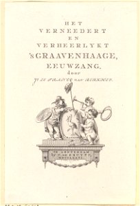 Titelpagina voor- J. le Francq van Berkhey, 'Het verneedert en verheerlykt 'sGraavenhaage, eeuwzang', 1776