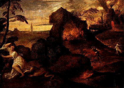 Titian - Orpheus and Eurydice - WGA22856. Free illustration for personal and commercial use.