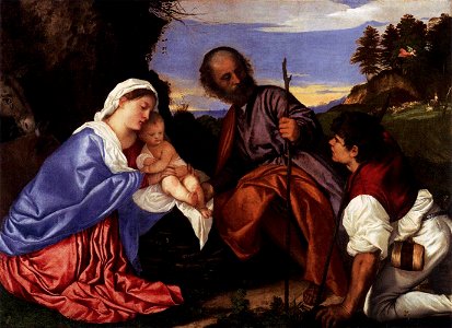 Titian - The Holy Family with a Shepherd - WGA22730. Free illustration for personal and commercial use.