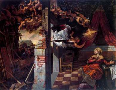 Tintoretto-Annunciazione-Scuola Grande di San Rocco. Free illustration for personal and commercial use.