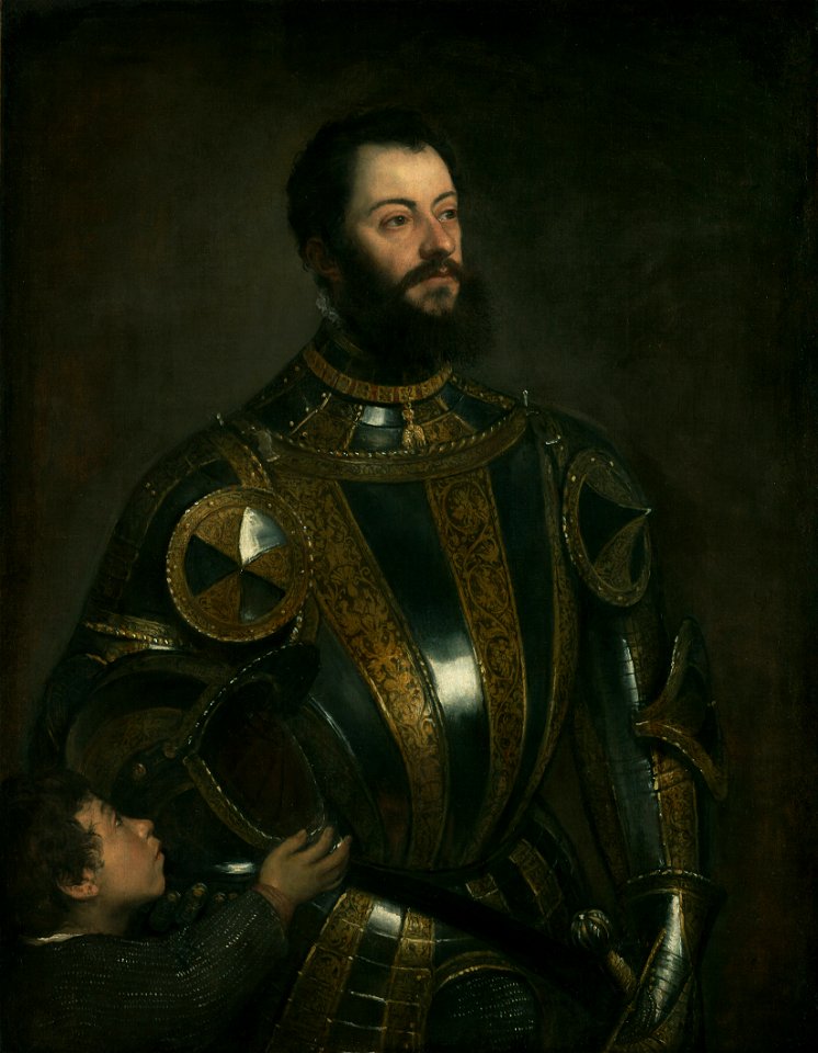 Titian (Tiziano Vecellio) (Italian) - Portrait of Alfonso d'Avalos, Marquis of Vasto, in Armor with a Page - Google Art Project