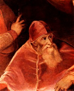 Titian - Pope Paul III with his Grandsons Alessandro and Ottavio Farnese (detail) - WGA22986
