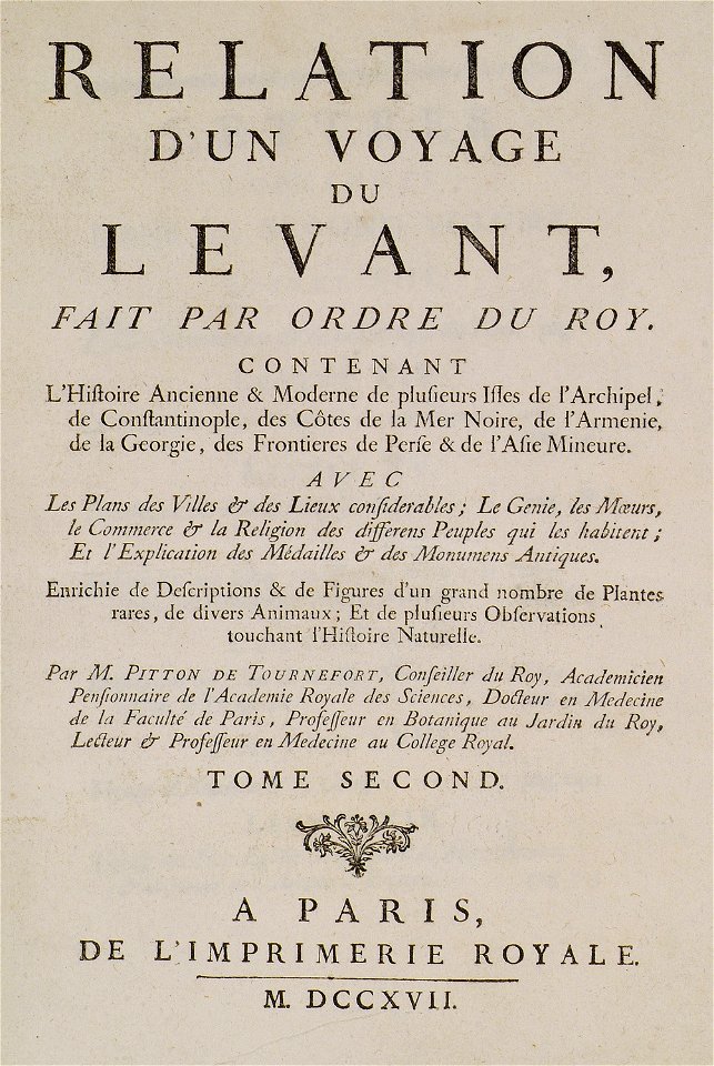 Title page of the second volume of the book - Tournefort Joseph Pitton De - 1717