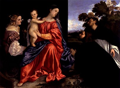 Titian - Madonna and Child with Sts Catherine and Dominic and a Donor - WGA22740