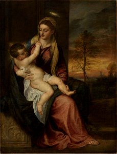 Titian - Madonna and Child in an Evening Landscape - WGA22828. Free illustration for personal and commercial use.
