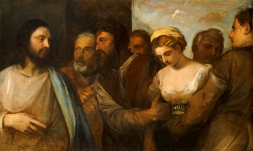 Titian.Christ and Adulteress01. Free illustration for personal and commercial use.