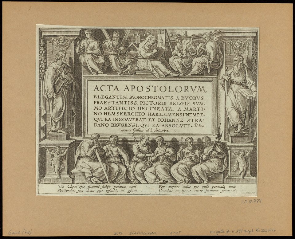 Title Page to Series- The Acts of The Apostels 1582 print by Stradanus, S.I 55787, Prints Department, Royal Library of Belgium