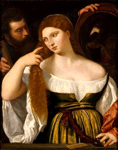 Titian and workshop - Girl Before the Mirror - Google Art Project. Free illustration for personal and commercial use.