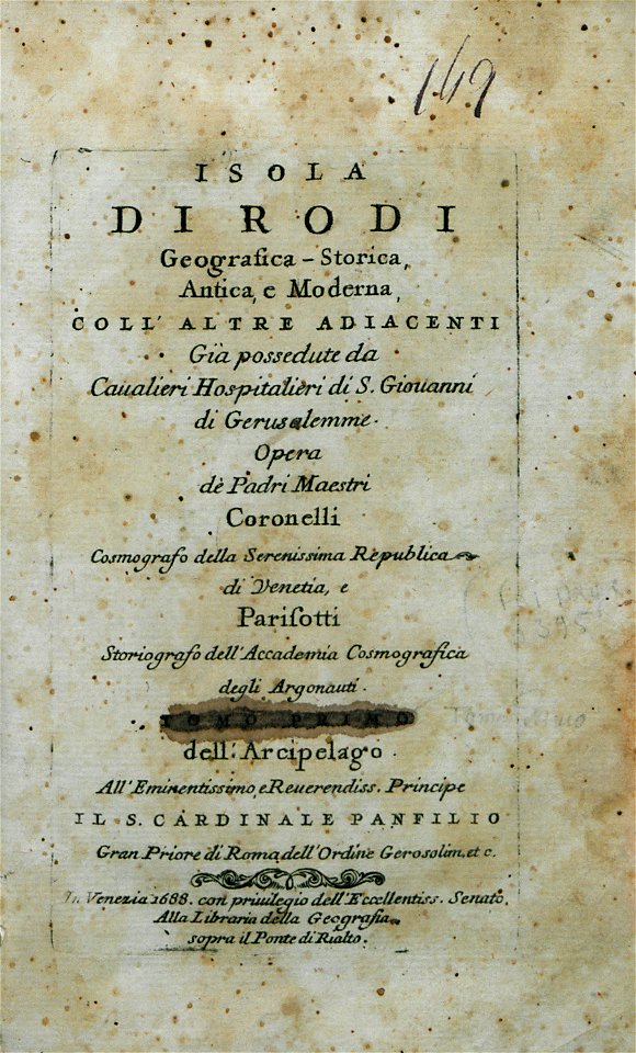 Title page - Coronelli Vincenzo Maria (padri) & Parissoti Antonio - 1688