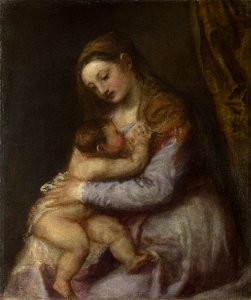 Titian - The Virgin suckling the Infant Christ - Google Art Project. Free illustration for personal and commercial use.
