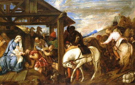 Adoración de los Reyes Magos, de Tiziano (Museo del Prado). Free illustration for personal and commercial use.