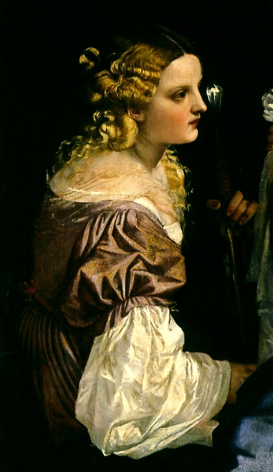 Titian Madonna and Child with Sts Catherine and Dominic and a Donor, dett