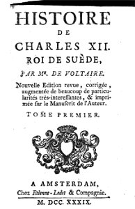 Title page Voltaire Histoire de Charles XII. Free illustration for personal and commercial use.