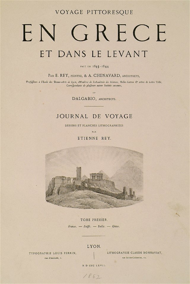 Title page of the first volume Composition- The Acropolis of Athens with the Pyramids of Giza - Rey Etienne - 1867