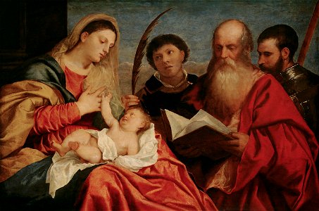 Titian.Madonna with child and saints01. Free illustration for personal and commercial use.