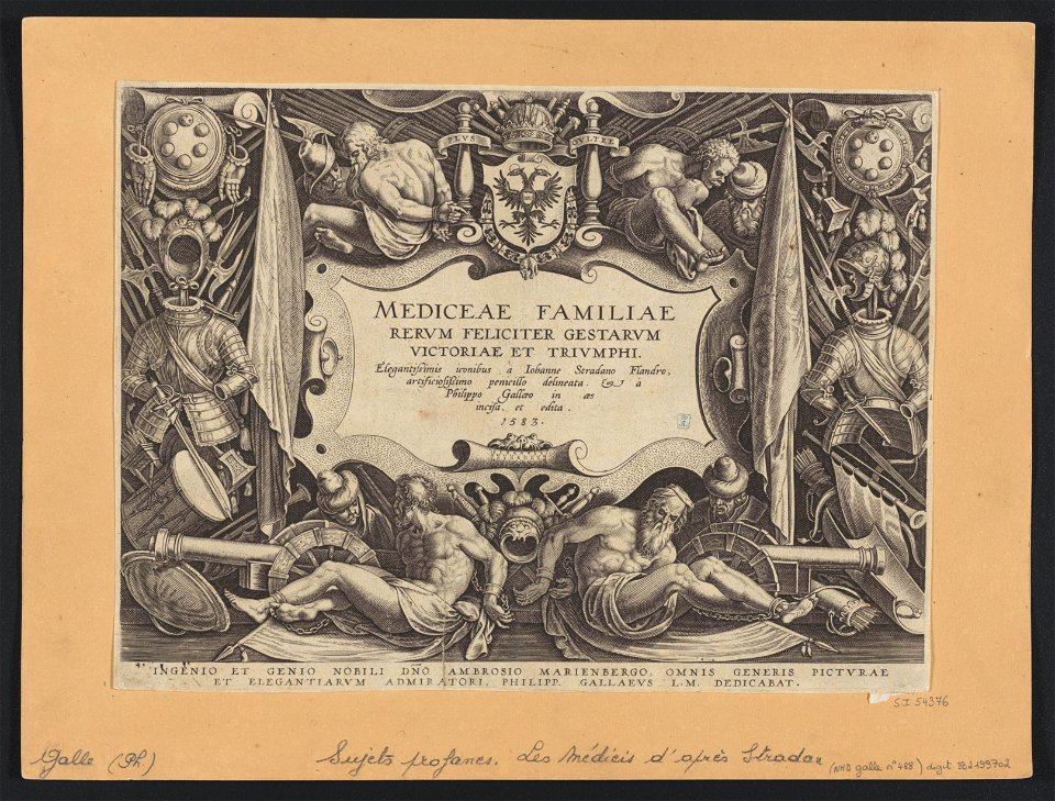 Title Plate to Series- The History of The Medici ca.1582 print by Stradanus, S.I 54376, Prints Department, Royal Library of Belgium